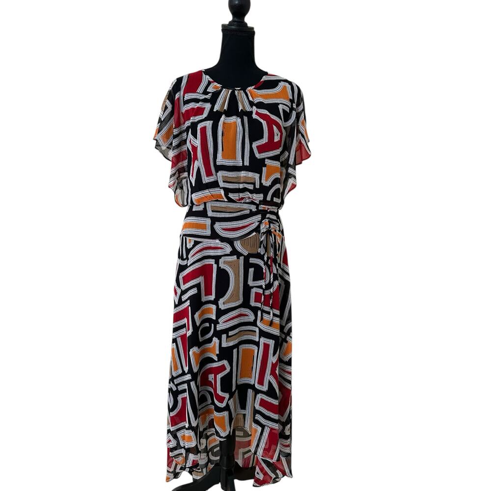 Karl Lagerfeld Paris Multicolor High-How Flutter Sleeve Dress Size 4 - NWT - Picture 2 of 9